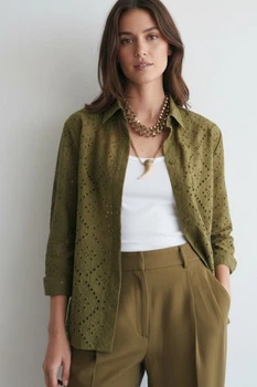 Сорочка zw collection із прорізною вишивкою Zara 4786/075 XS Жовта (04786075515XS)