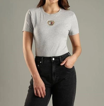 Жіноча футболка хлопкова Tommy Hilfiger, круглий виріз, з нашивкою, сіра, XL