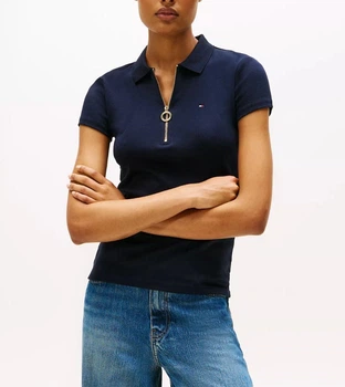 Футболка жіноча поло Tommy Hilfiger, slim fit, темно-синя, розмір 2XL