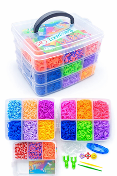 Набір для плетіння з гумок Loom Bands Fashion Set 4200 шт - кейс 3 яруси 15 кольорів з аксесуарами 16 × 16 × 13 см