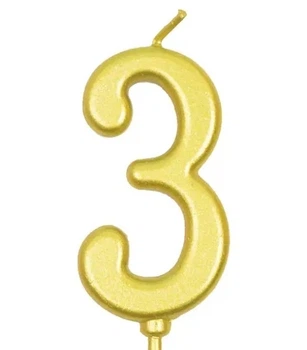 Свічка цифра "3" із позолота.
