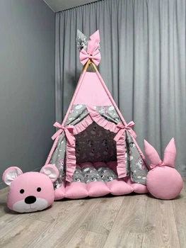 Вигвам Единорожки на сером 7 с матрасиком БОНБОН Полный комплект 1008