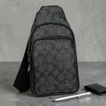 Мужская Сумка Бананка Стиль Коач На Грудь Сумка-бананка Слинг Coach Премиум Качество (386455)