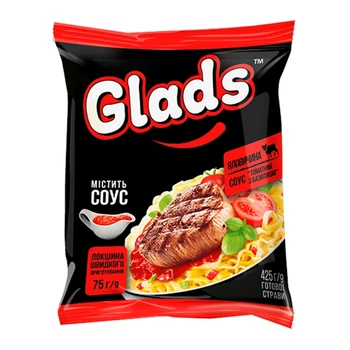 Локшина швидкого приготування Glads зі смаком яловичини та соусом Томатний з базиліком 75 г