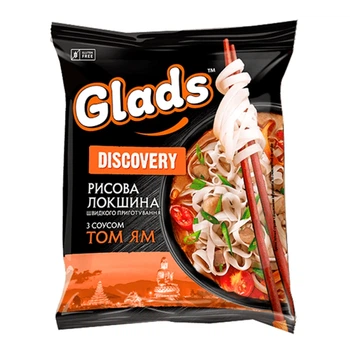Рисова локшина швидкого приготування Glads DISCOVERY з соусом Том Ям 65 г