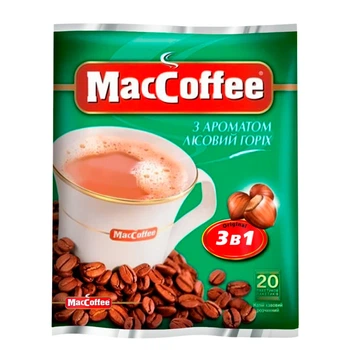 Кавовий напій 3в1 MacCoffee з ароматом лісовий горіх 18 г х 20 шт