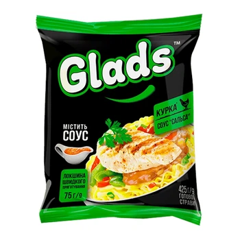 Локшина швидкого приготування Glads зі смаком курки та соусом Сальса 75 г