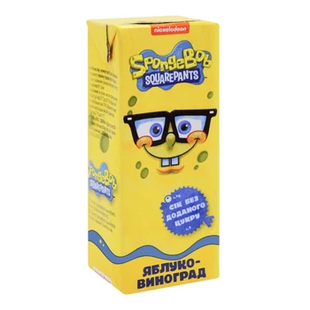 Сік Sponge Bob яблучно-виноградний відновлений освітлений 0.2 л