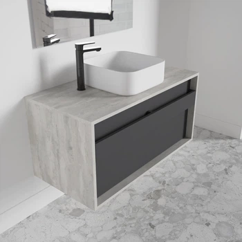 Тумба под раковину со столешницей без выреза MVK Vostok Kyoto 90 два ящика 90х50х50 см Бетонный камень/Графит матовый (ky90bt-gh)