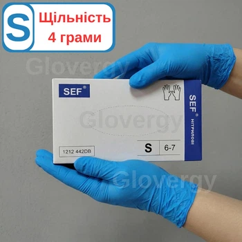 Перчатки нитриловые (4 г.) SEF синего цвета размер S, 100 шт.