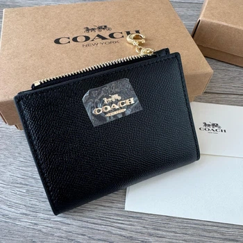 Кошелек Coach маленький чорный натуральная кожа + подарочная упаковка