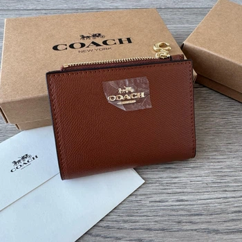 Кошелек Coach маленький коричневый натуральная кожа + подарочная упаковка