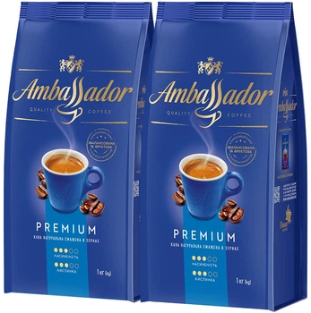 Набір кави в зернах Ambassador Premium 1 кг х 2 шт (8720254649009)