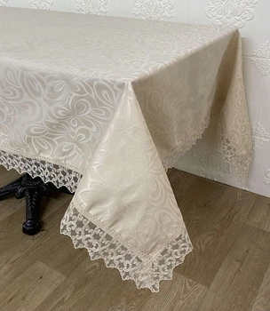 Скатерть Masali полиэстер с кружевом 160х260 Model 514 Cappucino