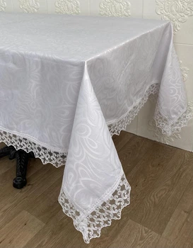 Скатерть Masali полиэстер с кружевом 160х300 Model 514 White
