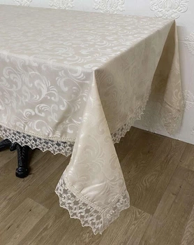 Скатерть Masali полиэстер с кружевом 160х260 Model 512 Cappucino
