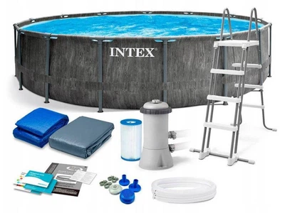Бассейн каркасный Intex 26742 с фильтр-насосом, стремянкой, тентом и подкладкой (457x122 см) Серый