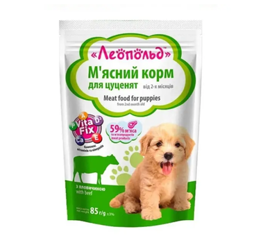 Влажный корм Леопольд Премиум Мясный деликатес для щенков с говядиной 85 г, ПАУЧ