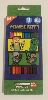 Карандаши цветные 12штук 24 цвета трехгранные Minecraft. 290744 YES
