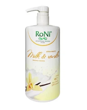 Крем-мило RoNi Milk & Vanilla з гліцерином, ПЕ-банка, 1000 г