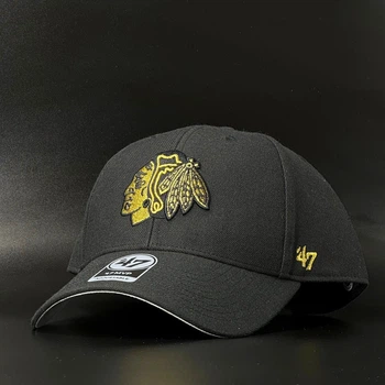 Черная кепка 47 Brand NHL Chicago Blackhawks Metallic H-MTLCS04WBP-BK