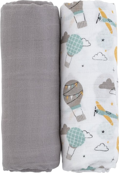 Zestaw otulaczy Petite&Mars Misty Grey Planes 2 w 1 z muślinu bambusowego 120 x 120 cm 2 szt (8596202005940)