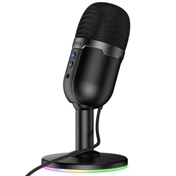 Конденсаторный игровой микрофон Hoco L25 Bright USB с RGB-подсветкой и шумоподавлением Черный