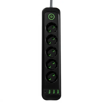 Сітковий фільтр-підовжувач 5 розеток 3 USB A + 1 Type-C на 3 метри, чорний(HP-5-42)(WB)