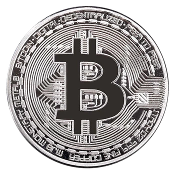 Сувенирная серебристая монета Биткоин (Bitcoin, BTC) на подарок в капсуле