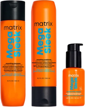 Набір Matrix Mega Sleek для гладкості неслухняного волосся Шампунь 300 мл + Кондиціонер 300 мл + Термоактивна сироватка 50 мл (3474637370725/3474637370718/3474637287542)