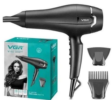 Професійний фен для волосся VGR V 450 з іонізацією, концентратором та гребінцем 2400 Вт Чорний