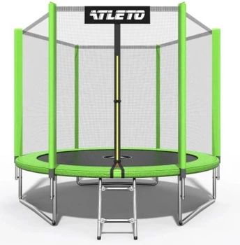 Батут детский Atleto 312 см зеленый с защитной сеткой и лестницей до 150 кг (76-167-42400473)