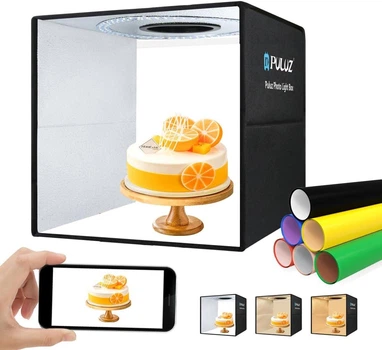 PULUZ фотобокс 40×40 см для предметної фотозйомки, регульоване світло, 12 фонових кольорів