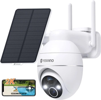 YESKANO 2K WiFi сонячна камера спостереження 360° PTZ, нічне бачення, двосторонній звук, PIR детекція
