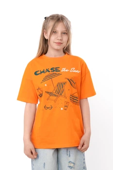Дитяча футболка для дівчинки вільного крою Chase the Sun Носи своє 152 Помаранчевий (p-19757-235548)