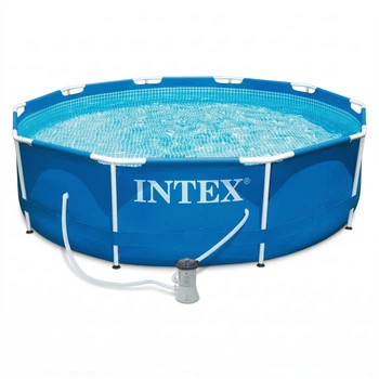 Каркасный круглый бассейн Intex 28202 Metal Frame, размером 305×76 см, 4485 л, с насосом и сливным клапаном, синий