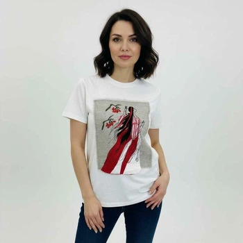 Женская футболка с текстильной аппликацией прямого силуэта Катерина NORA KVITTIN MKNK460507-2 - 46, Білий