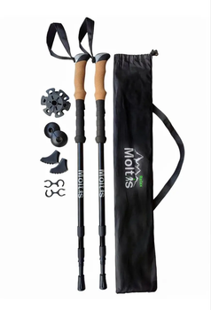 Набір палиць для трекінгової ходьби Moltis Relax 140 Antishock Black Original + чохол + 4 типи наконечників, телескопічні палиці з регулюванням довжини для скандинавської ходьби