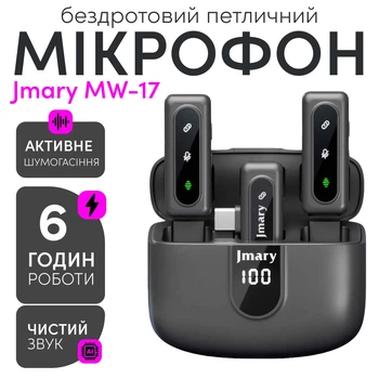 Микрофон петличка Jmary MW-17 Type-C двойной с зарядным кейсом (3618)