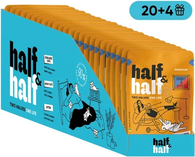 Промонабор влажного корма Half&Half для стерилизованных кошек кусочки с кроликом и яблоком в желе 85 г х 24 шт (2700000065723)