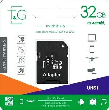 Карта памяти T&G MicroSDHC 32ГБ UHS-I 10 класс для смартфонов и камер быстрая надежная для записи видео 8К
