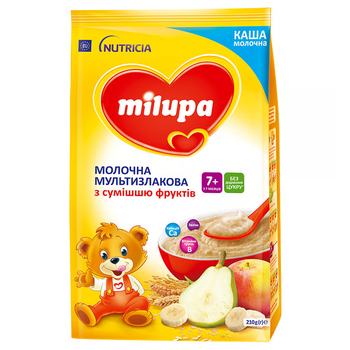 Молочна мультизлакова каша Milupa із сумішшю фруктів, із 7 міс., 210 г
