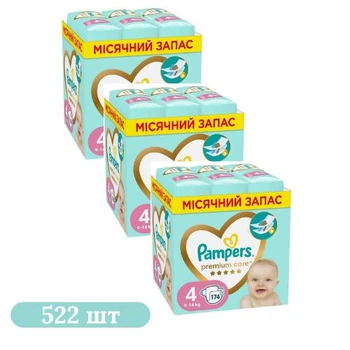 Детские подгузники 522 шт Pampers Premium Care размер 4 (9-14 кг)