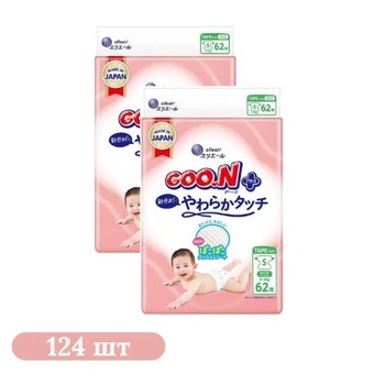 Детские подгузники 124 шт Goo.N Plus размер S (4-8 кг)