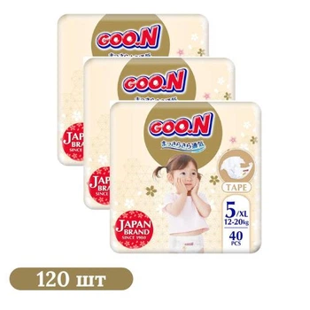Детские подгузники 120 шт Goo.N Premium Soft размер 5 (XL) (12-20 кг)