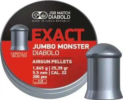 Кулі JSB Exact Jumbo Monster 5.52 мм (1.645 г) 200 шт, надважкі, для потужної PCP 50-70 Дж, довгі дистанції
