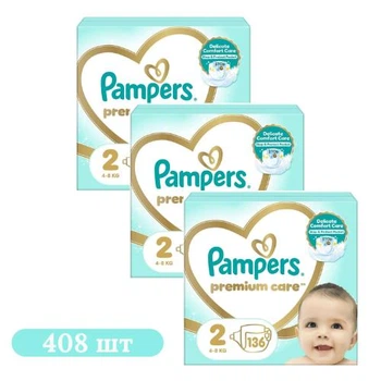 Дитячі підгузки 408 шт Pampers Premium Care розмір 2 (4-8 кг)