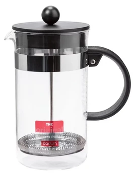 Заварник френч-пресс Bodum Caffettiera 1 литр, стеклянный с поршнем, черный (без заводской упаковки)