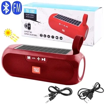 Портативна колонка TG-182 Bluetooth 5 Вт х 2 FM-радіо, сонячна панель, USB, TF, AUX, Hands Free, для Android та iOS, червона