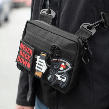 Сумка через плечо Hunter Mini Black, барсетка из Оксфорда 1000Д, черная, с Velcro-панелью для патчей (20х15х5 см)
